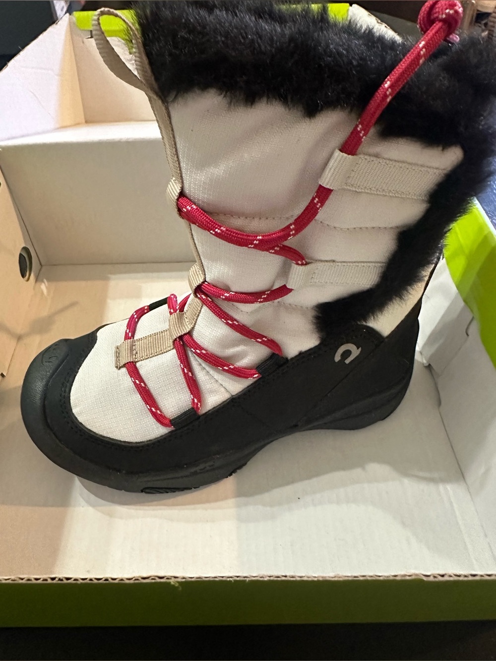 Kids Insulated Snow Boot with Faux Fur Trim - Beige and Black